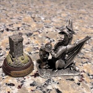 Collectible, pewter dragon called the treasure seeker and Castle Figurine​​​​